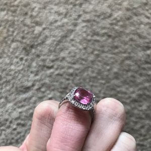Pink Topaz with white sapphire. White Gold.